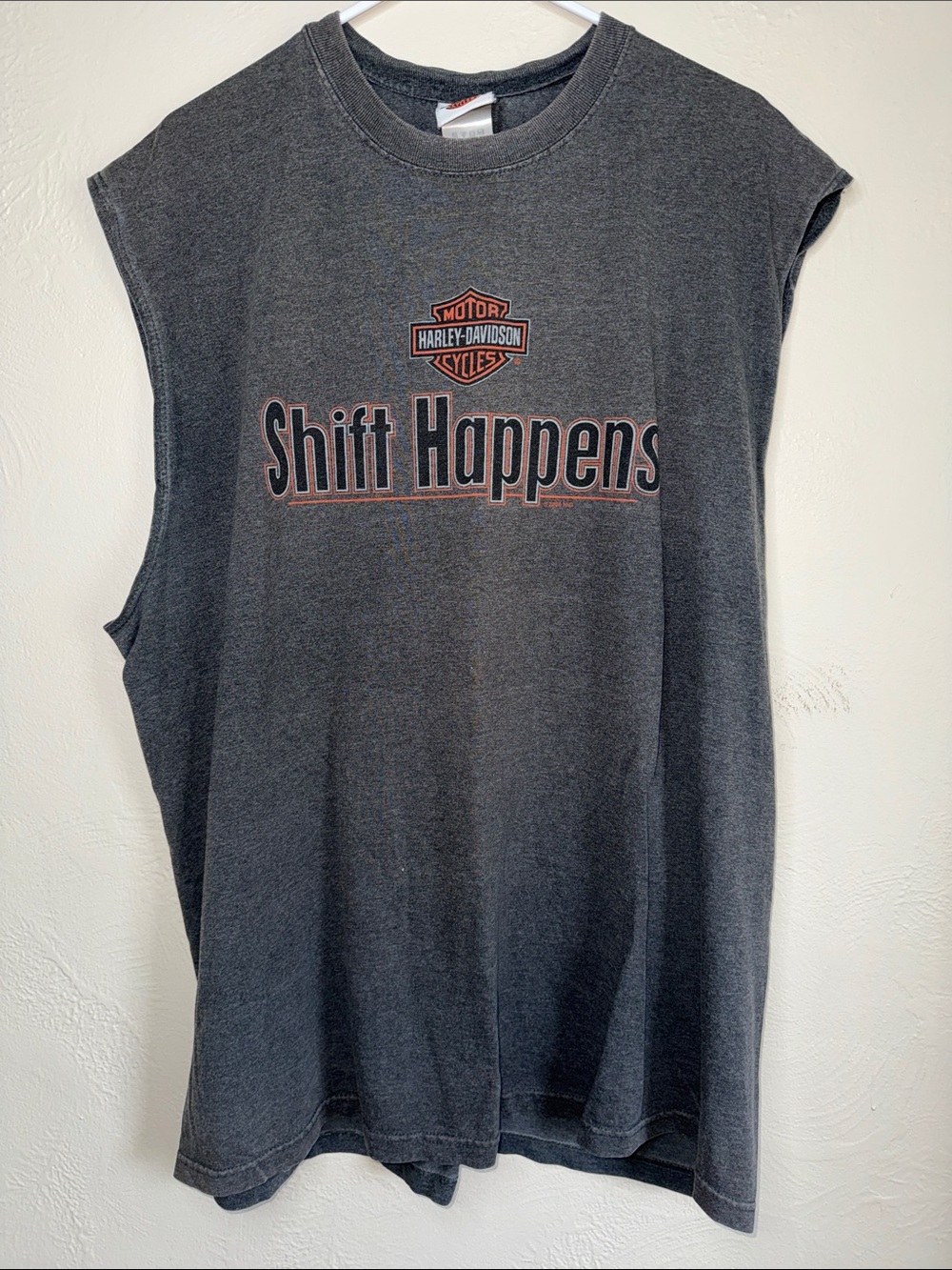 Harley-Davidson Shift Happens Sleeveless Graphic Tee Gray 2XL Biker Shirt 2006